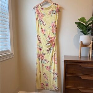 Free People Yellow Maxi Dress with Pink Floral Print